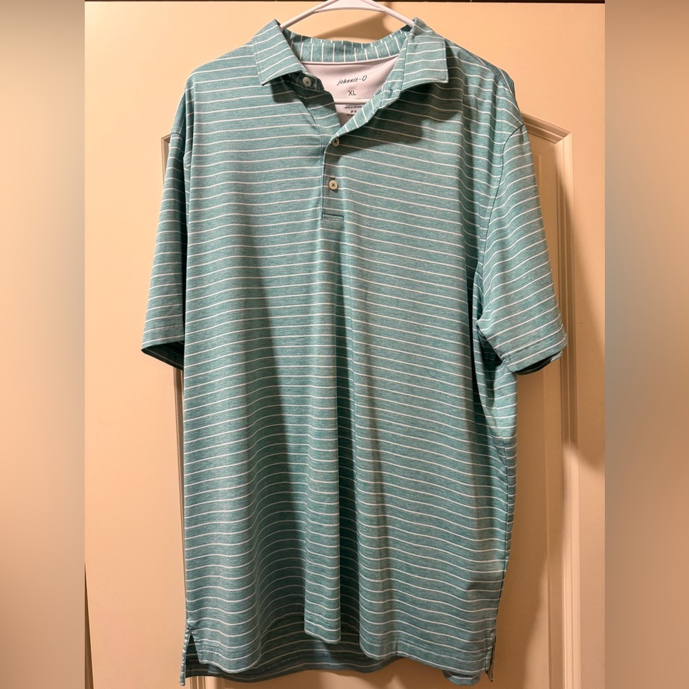 Johnnie-O XL Green and White Striped Golf Polo
